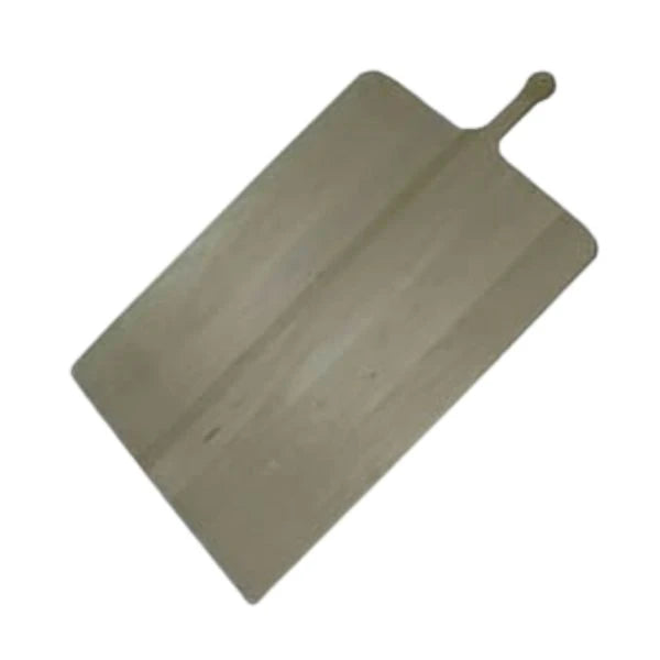 A rectangular wooden oven peel with a handle, shown at an angle on a plain white background.