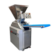 A wholesale dough divider machine with a stainless steel hopper, control panel, and blue conveyor belt, shown on a plain white background. The brand 'EMPIRE' is visible on a label on the front.