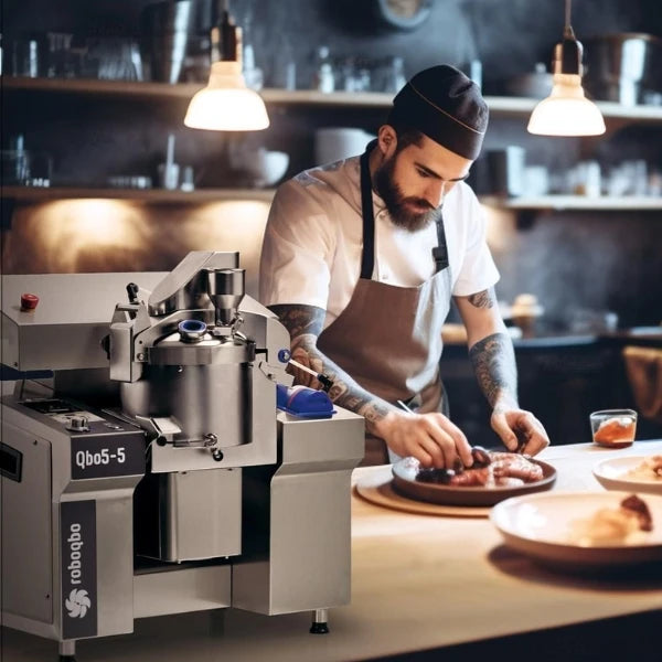 roboqbo tabletop food processing machine on a bakery counter
