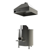 A stainless steel bagel kettle with an exhaust hood, shown on a plain white background, with the hood labeled EMPIRE BAKERY EQUIPMENT.