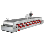 a direct fired gas industrial tunnel oven highlighting all of the burners