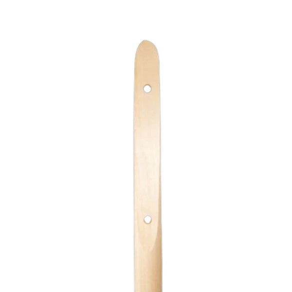 A light natural wood paddle or stirrer with two pre-drilled holes, shown vertically against a plain white background.