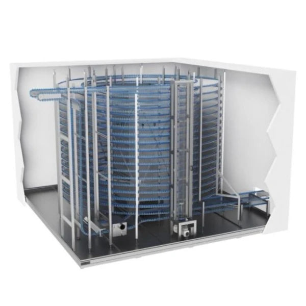 internal view of an industrial spiral proofing system 